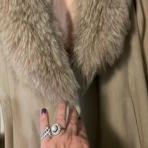 BEIGH SOLD ! vintage long Genuine fox  long  coat SZ 10s